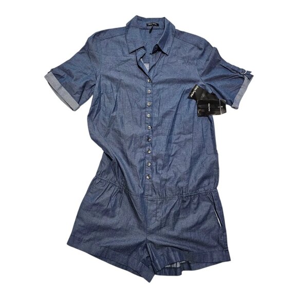 Daisy Fuentes Romper Size Small Blue Denim Chambray Drop Waist - Picture 1 of 9